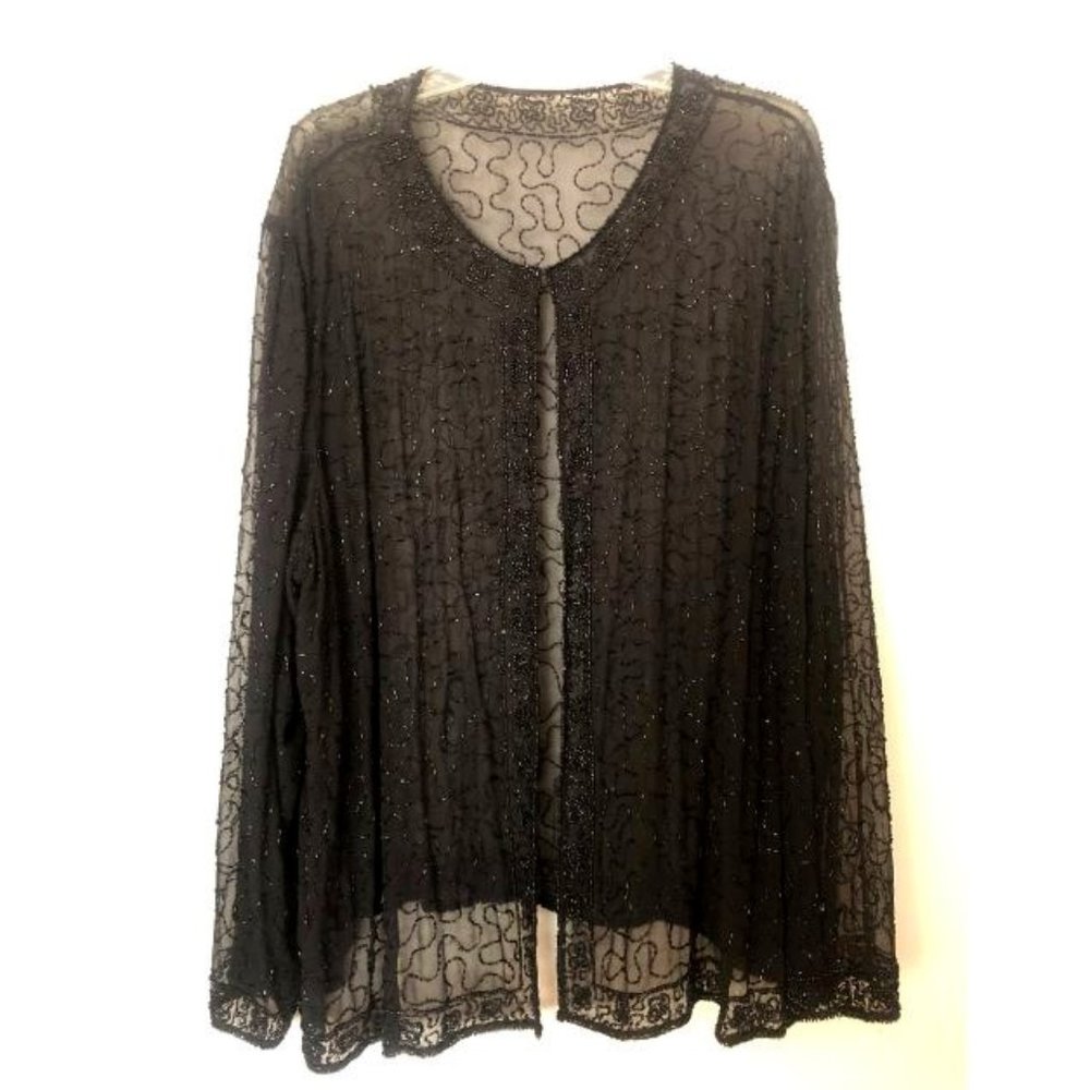 Beaded Black Jacket - Sheer ~3X